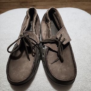 Crocs Cove Sport Boat Shoes Mens 11 Brown Leather Loafers Slip On Lace Up Casual